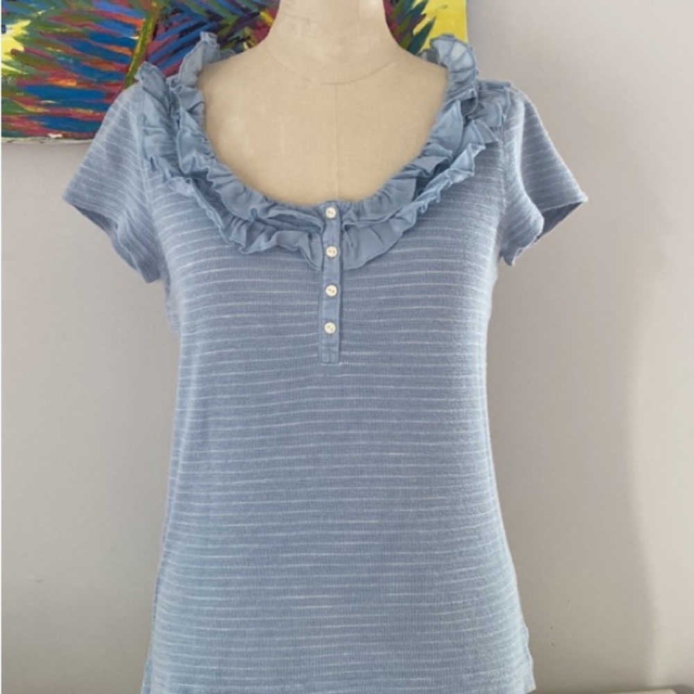 Lauren Jeans Co. Ralph Lauren pale blue top with ruffles and cap sleeves. Size M